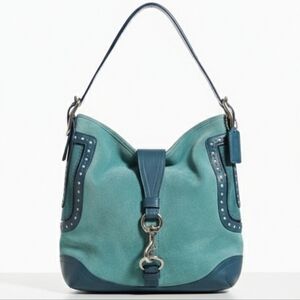Coach 2006 Hamptons Suede Hobo Bag Teal Blue with Silver Hardware